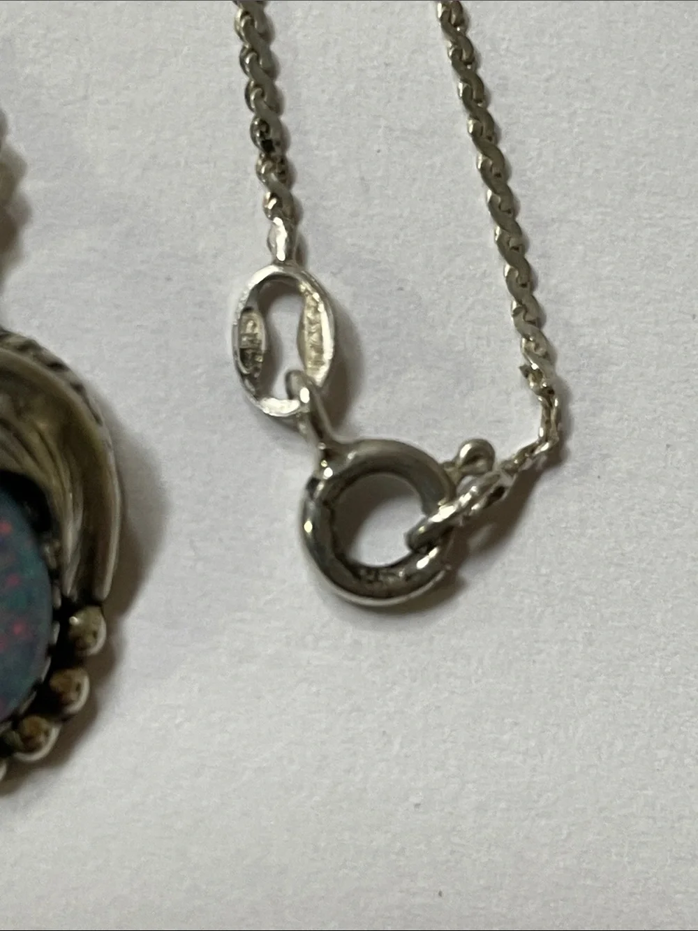 Sterling Silver Opal Handmade Pendant Necklace in Blue-Green - Picture 5 of 9